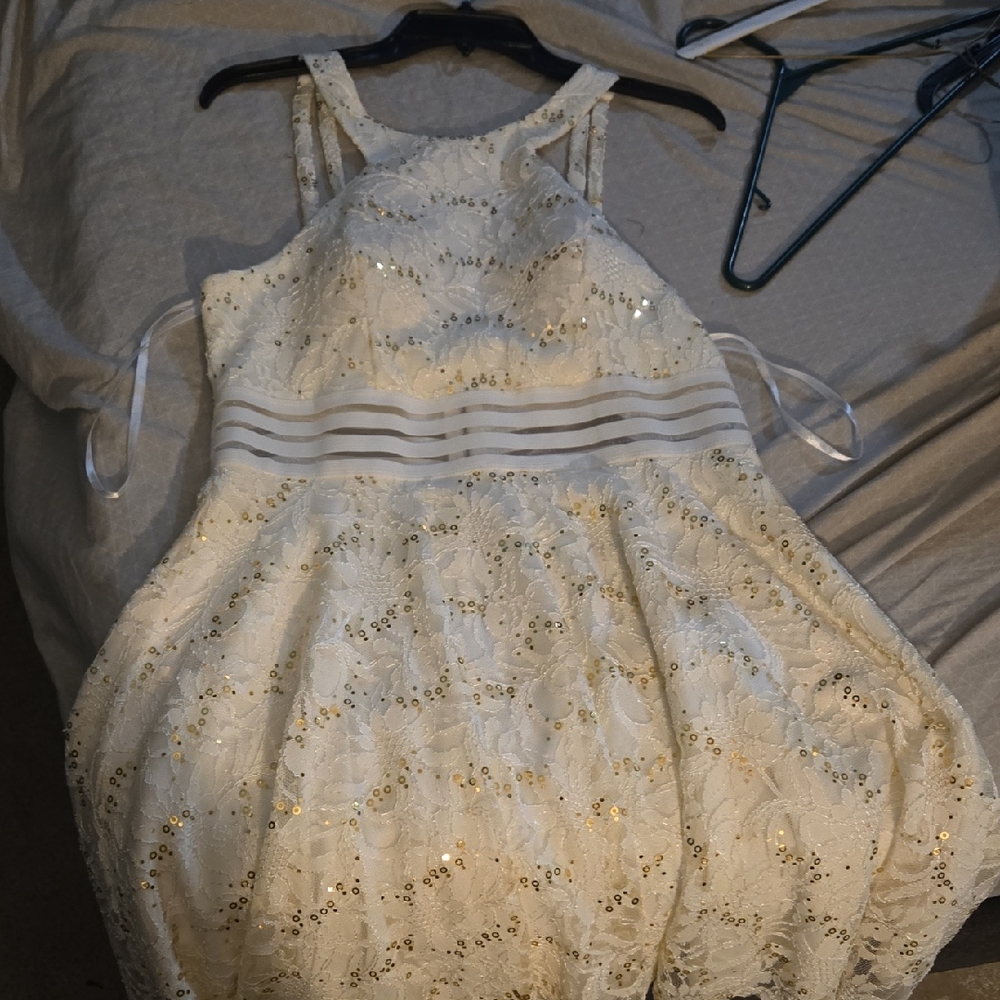 Jodi Kristopher Ivory and Gold Formal Kids Dress